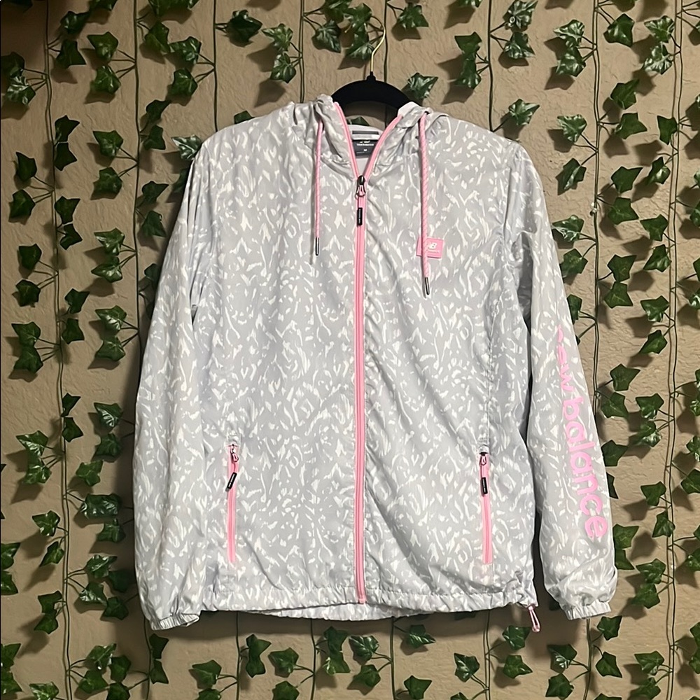 New balance Pink and White Hooded Raincoat for Light Weather